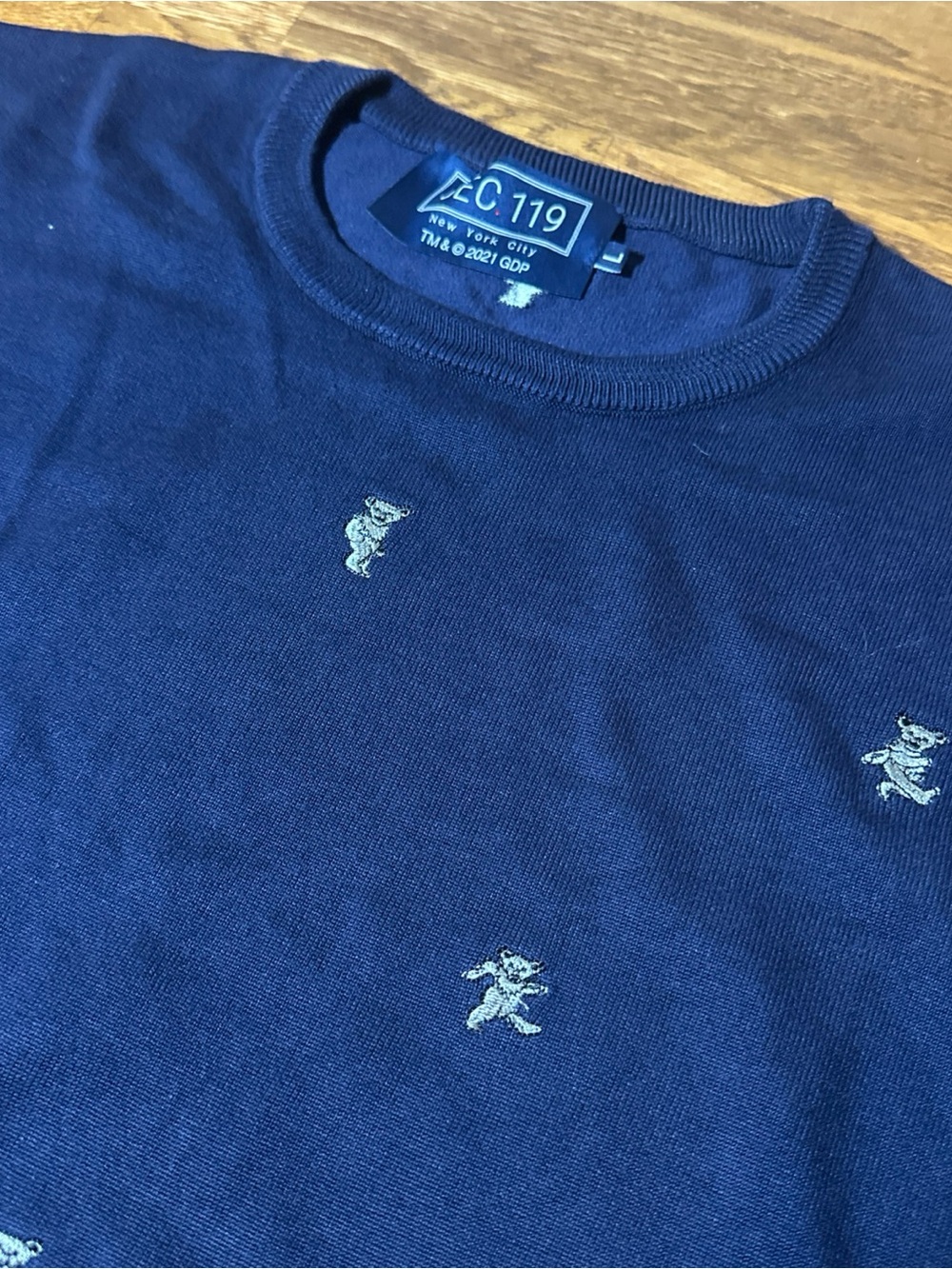 Grateful Dead Dancing Bear Embroidery Sweater Sec 119 NY Blue Long Sleeve Size L